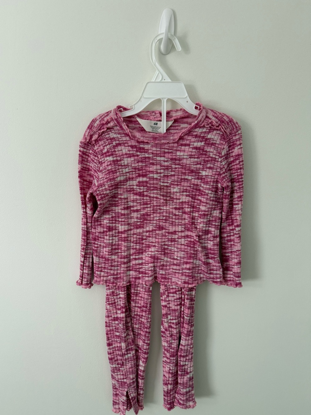 H&M Pink Marled Rib-Knit Kids Pajama Set